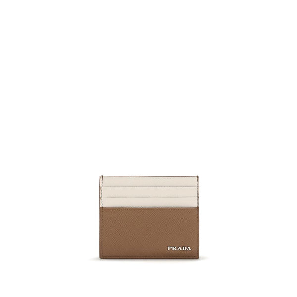 Prada 100% Calf Leather Bos Taurus card case in beige