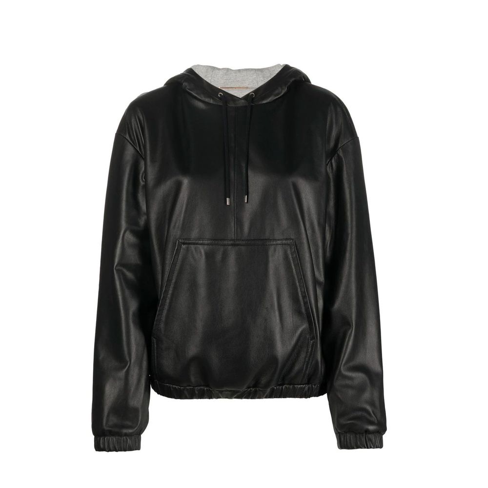 Saint Laurent 100% leather hooded jacket in black