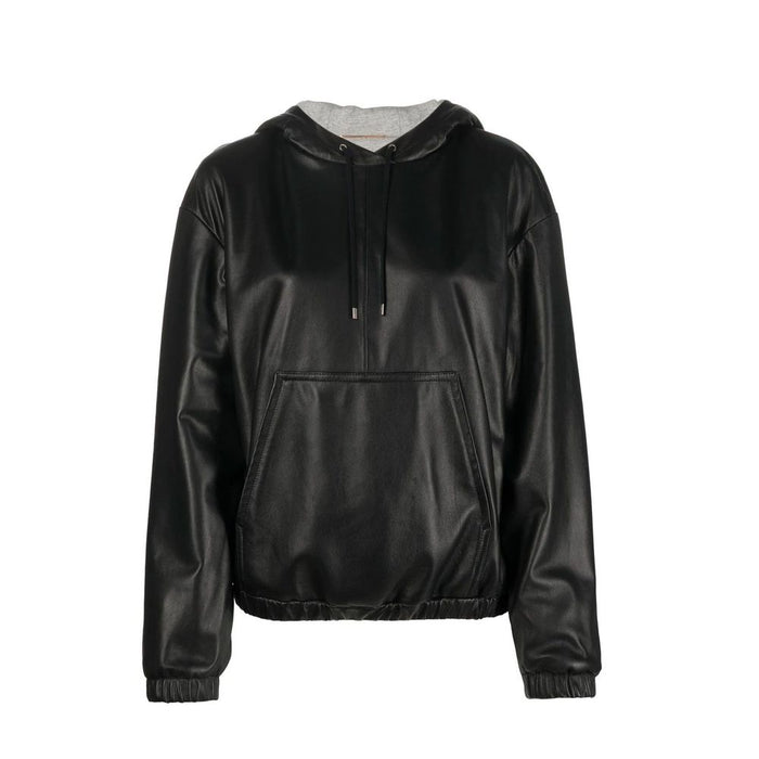 Saint Laurent 100% leather hooded jacket in black