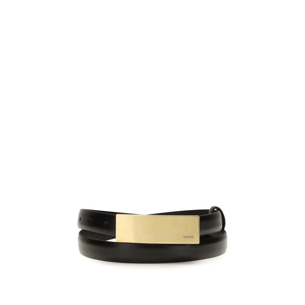 Khaite 100% Calf Leather Bos Taurus; 18-karat gold-plated brass buckle belt in black