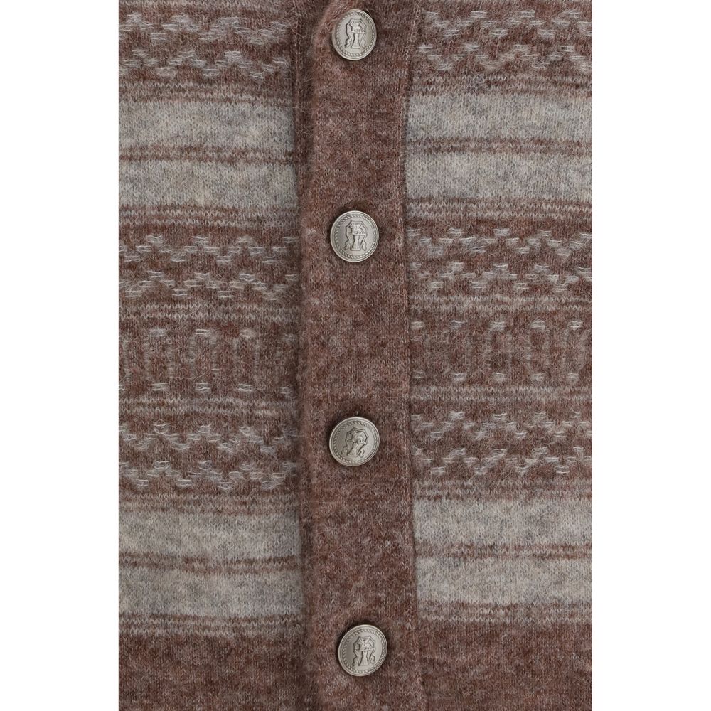 Brunello Cucinelli 55% Alpaca Vicugna Pacos cardigan in brown — view 3