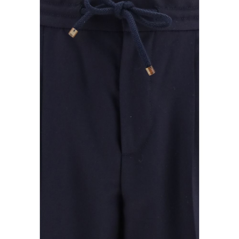 Brunello Cucinelli 100% Fleece Wool Ovis Aries trousers in navy — view 3