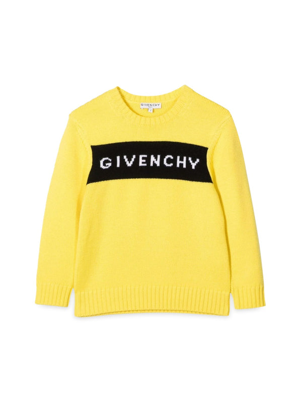 Knitted Jumper Jacquard Logo Yellow Wool Jumpers