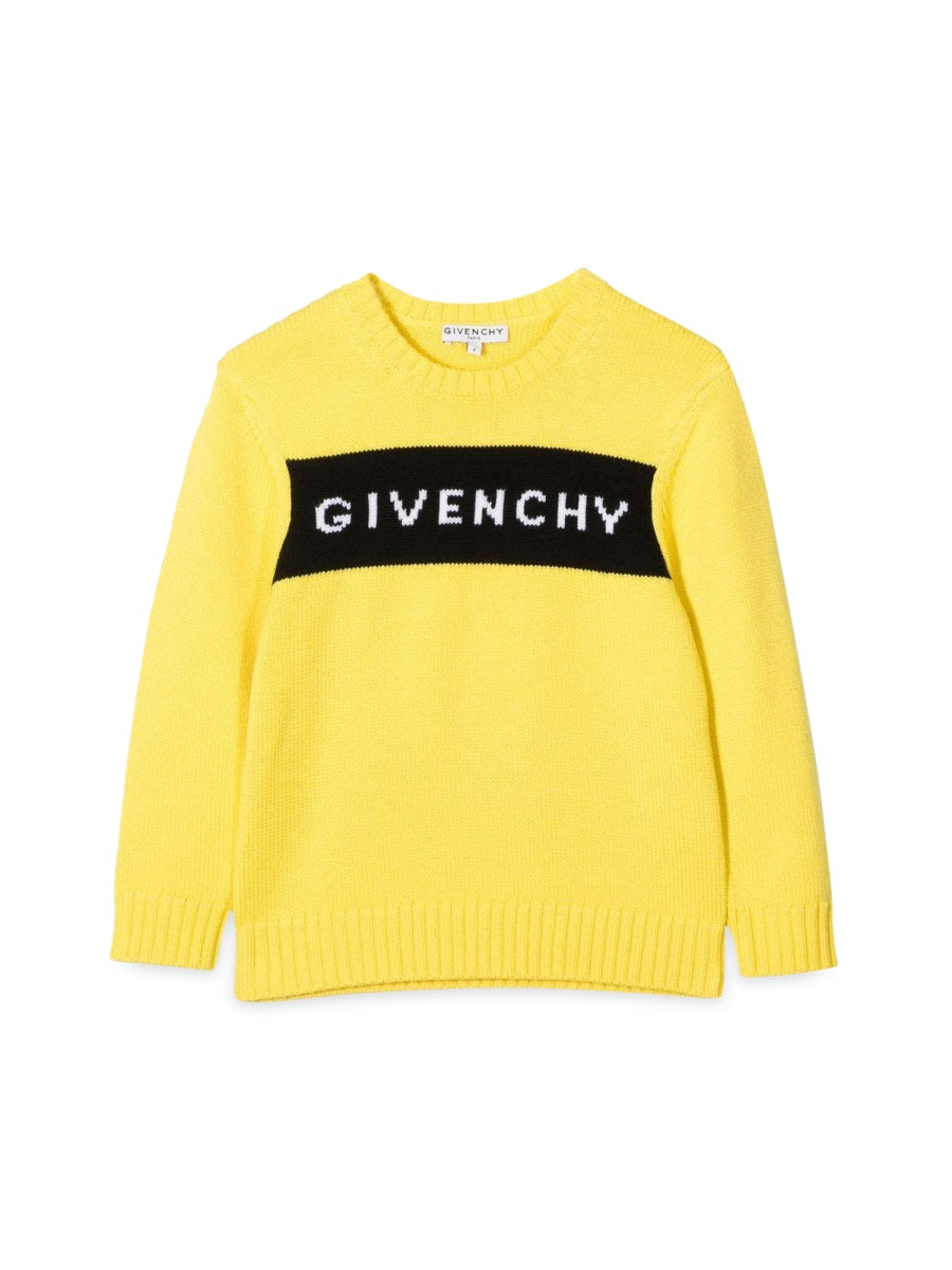 Knitted Jumper Jacquard Logo Yellow Wool Jumpers