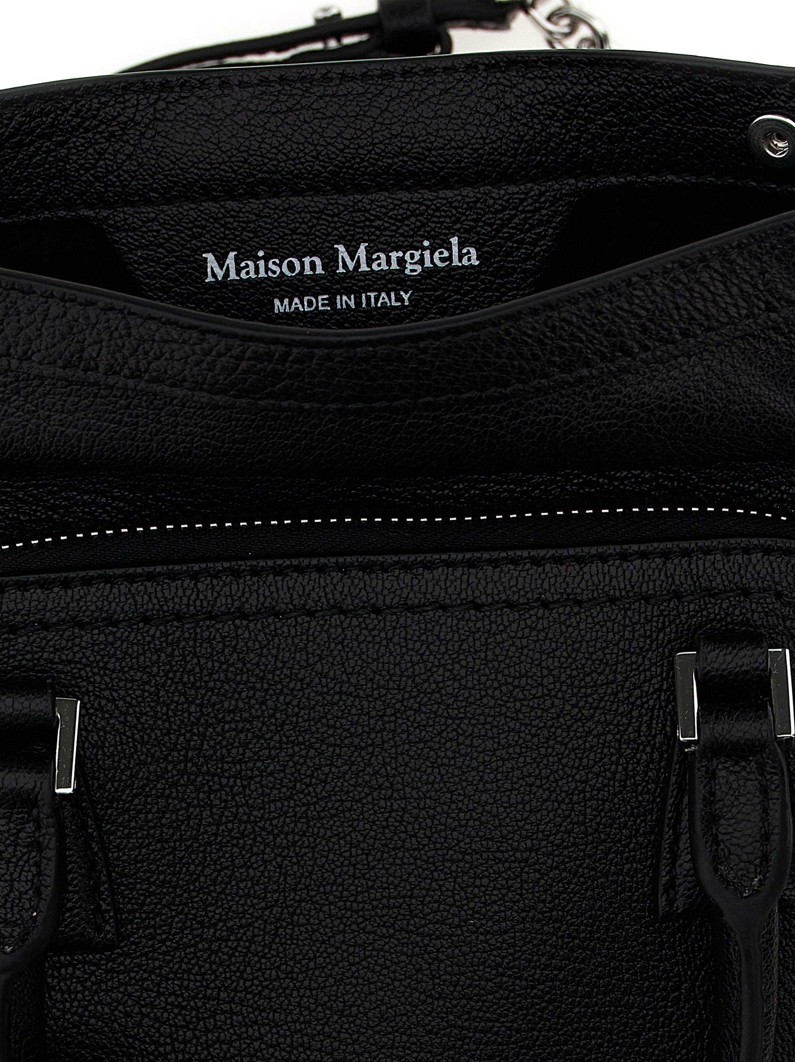 Maison Margiela 100% calfskin leather top handle bag in black — view 4