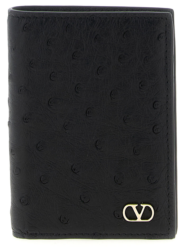 Valentino Garavani 100% Ostrich Leather card case in black