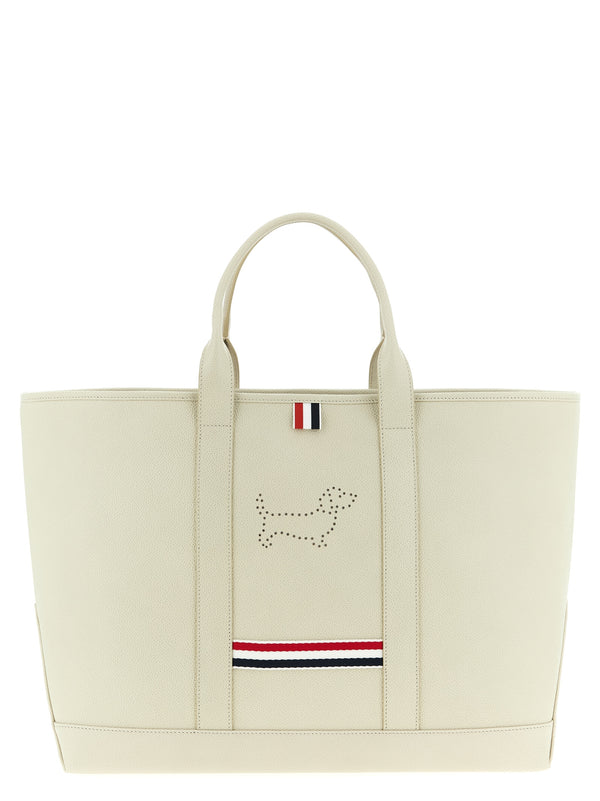Thom Browne Pebble grain calfskin leather tote bag in white