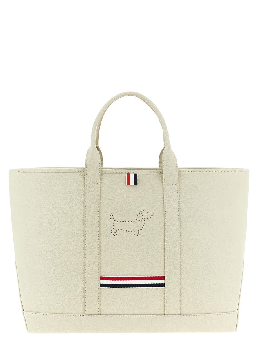 Thom Browne Pebble grain calfskin leather tote bag in white