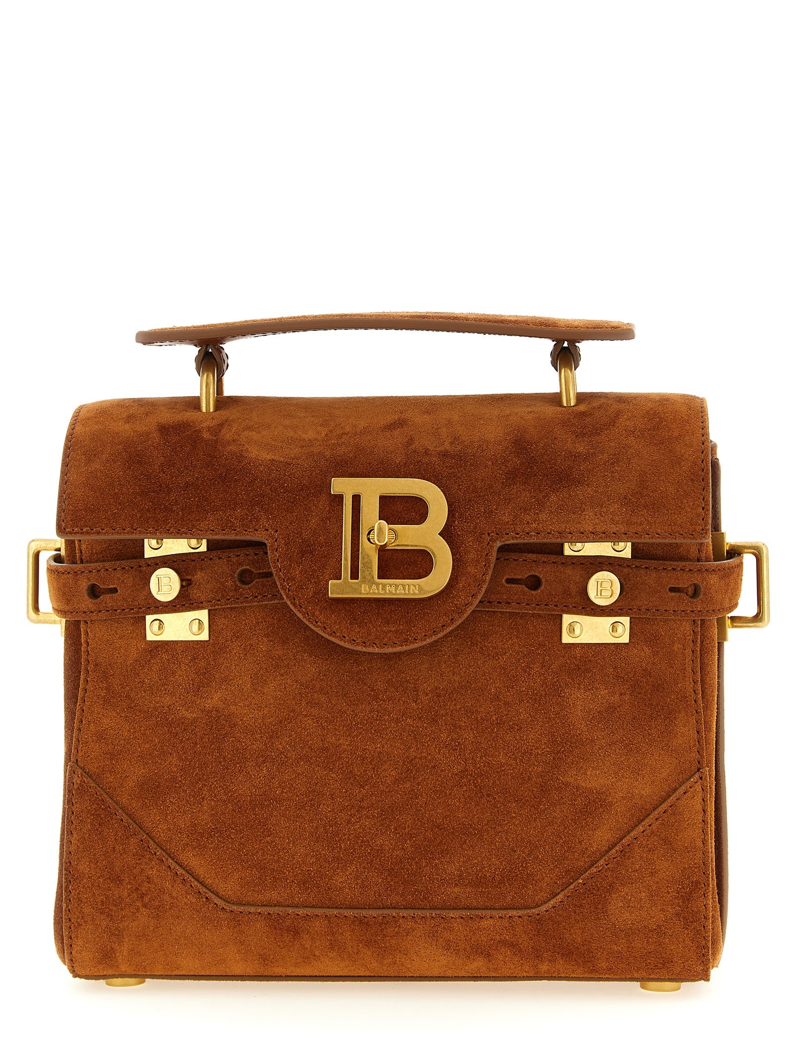 Balmain 100% calfskin leather (Bos Taurus) top handle bag in brown