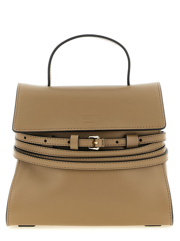 Moschino 100% nappa leather top handle bag in beige