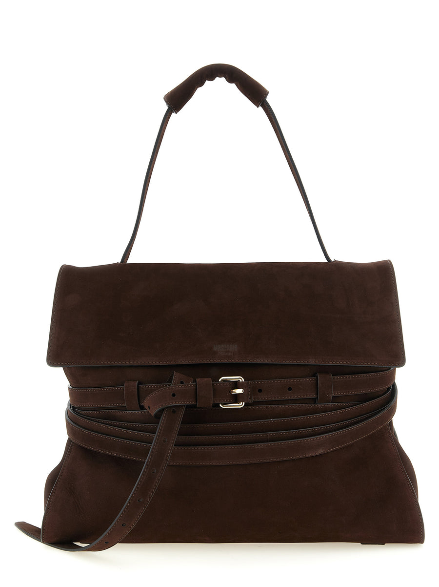 Moschino 100% calfskin leather shoulder bag in brown