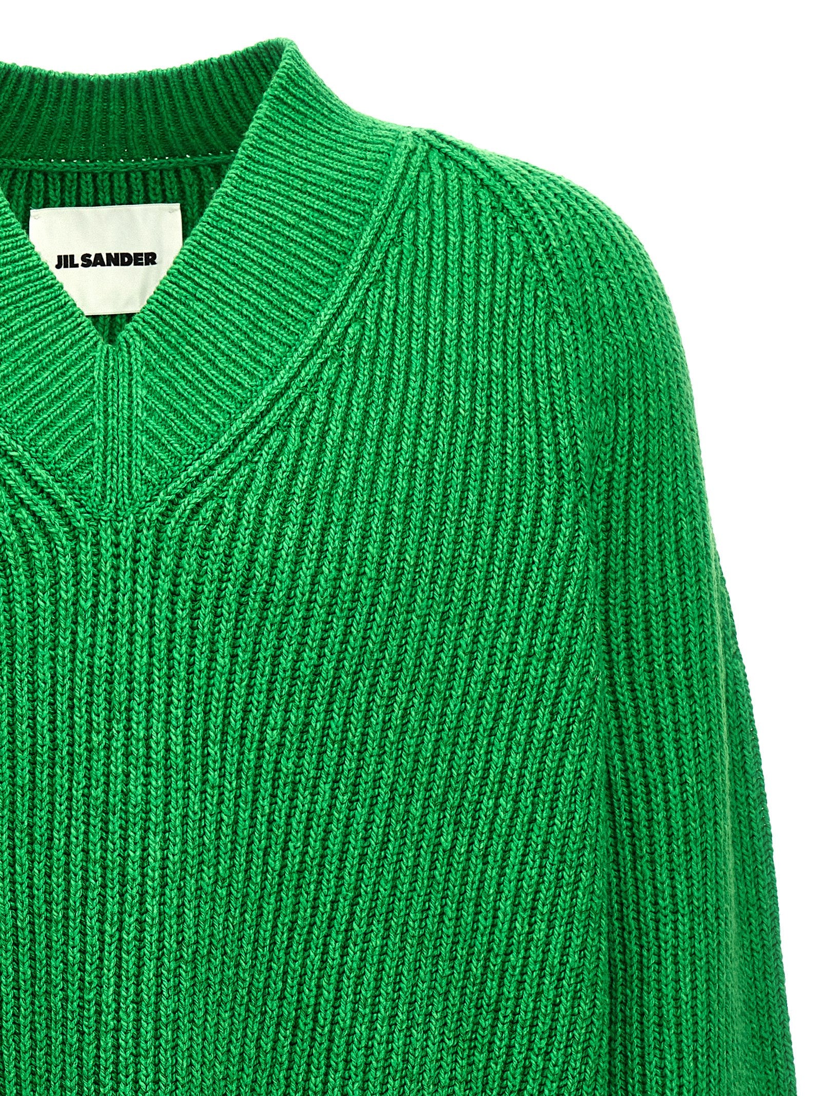 Jil Sander 56% cotton cardigan in green — view 3