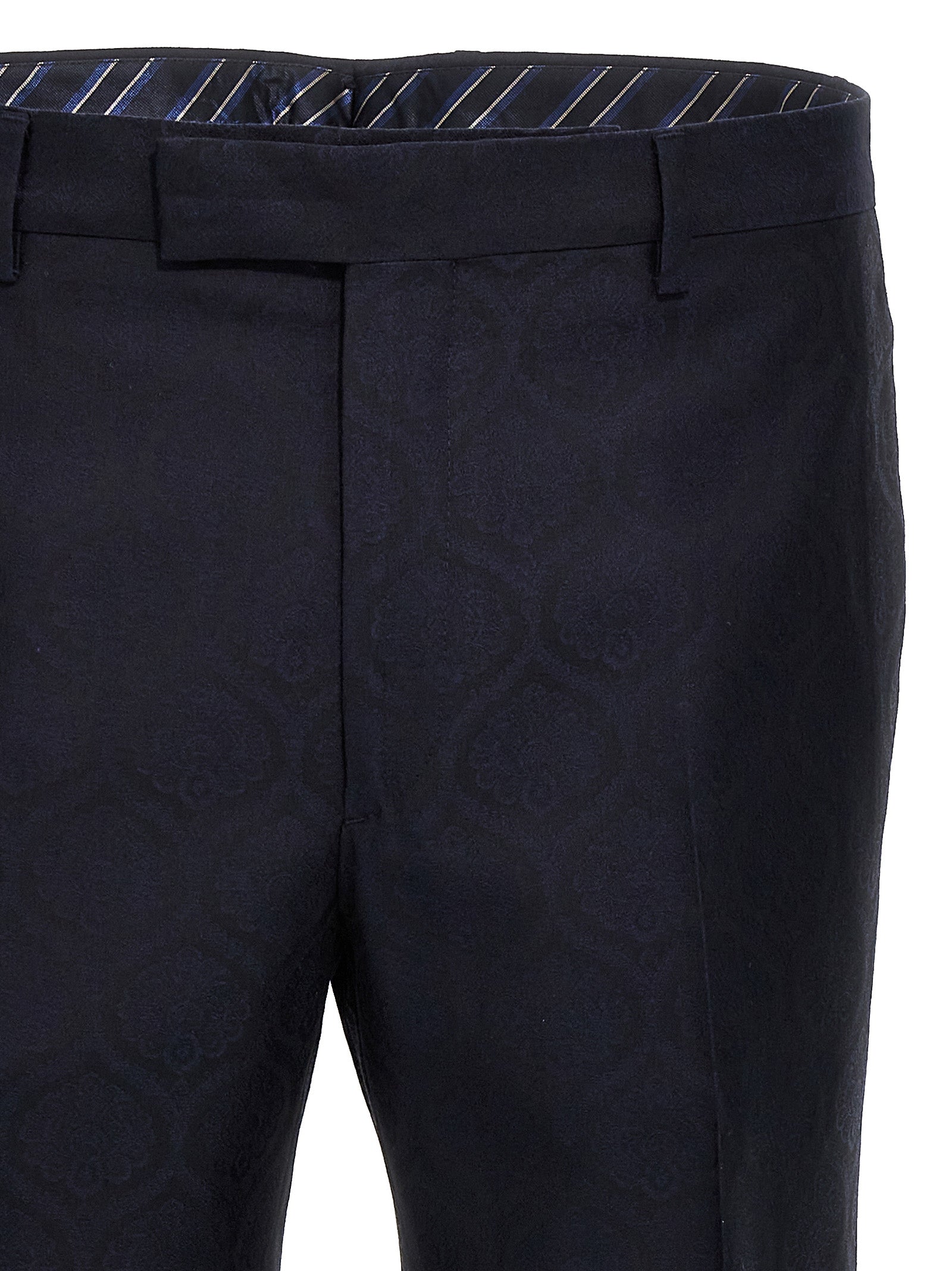 Etro 53% cotton trousers in navy — view 3