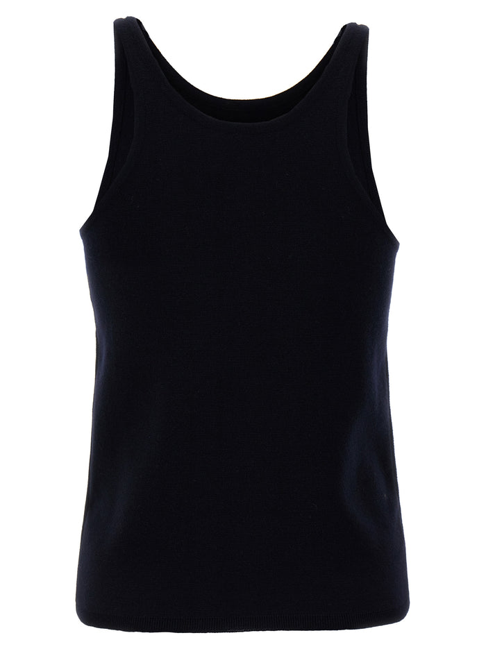 Max Mara 79% virgin wool tank top in blue — view 2