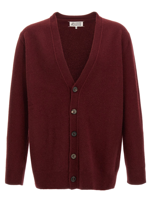 Maison Margiela 100% wool cardigan in burgundy