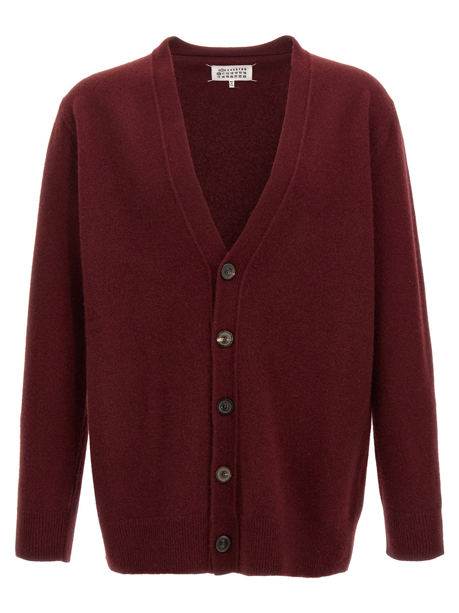 Maison Margiela 100% wool cardigan in burgundy