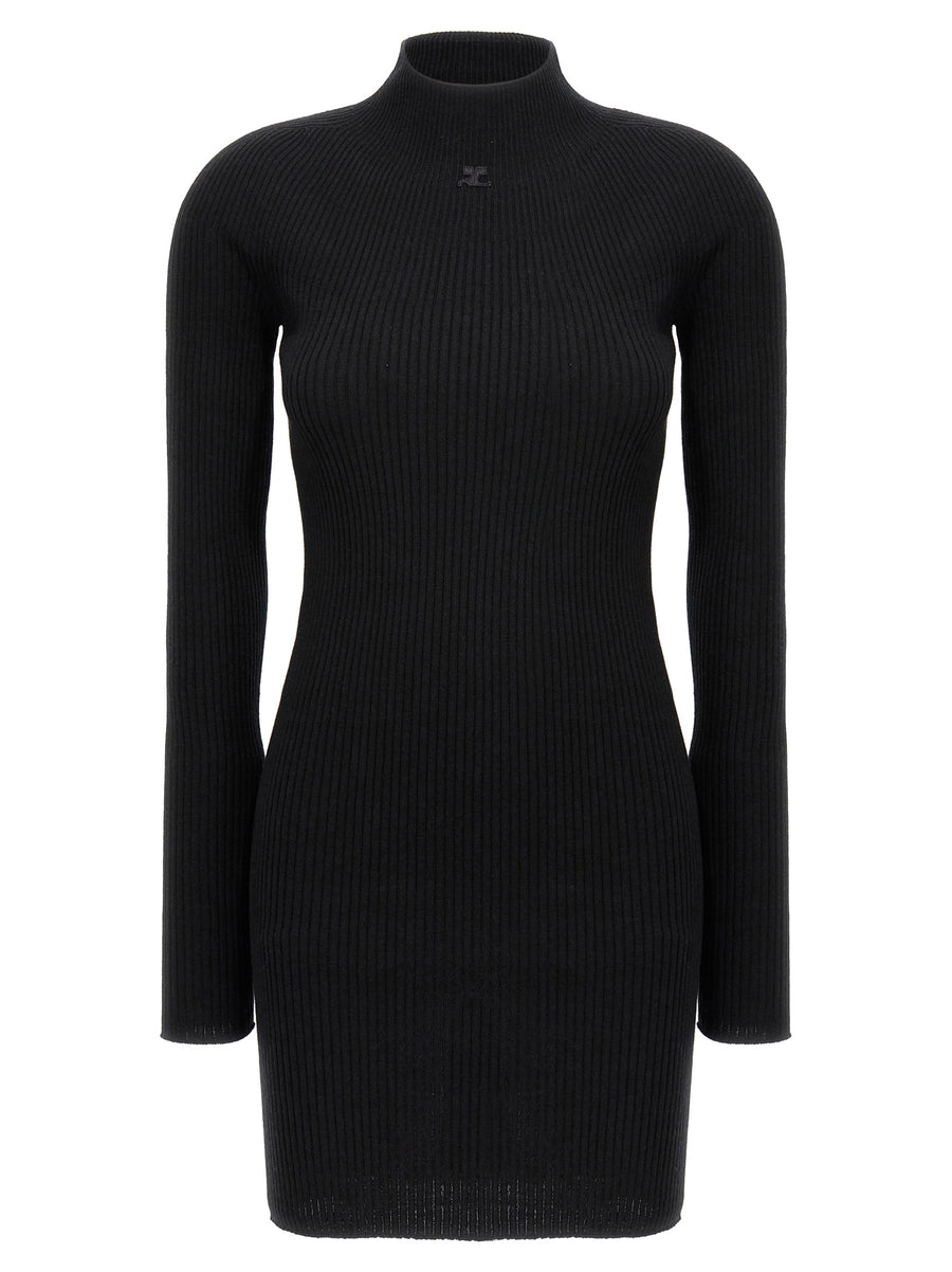 CourrèGes 80% cotton sweater dress in black