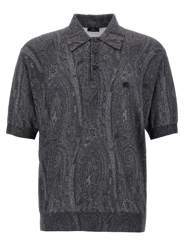 Etro 55% silk polo shirt in gray