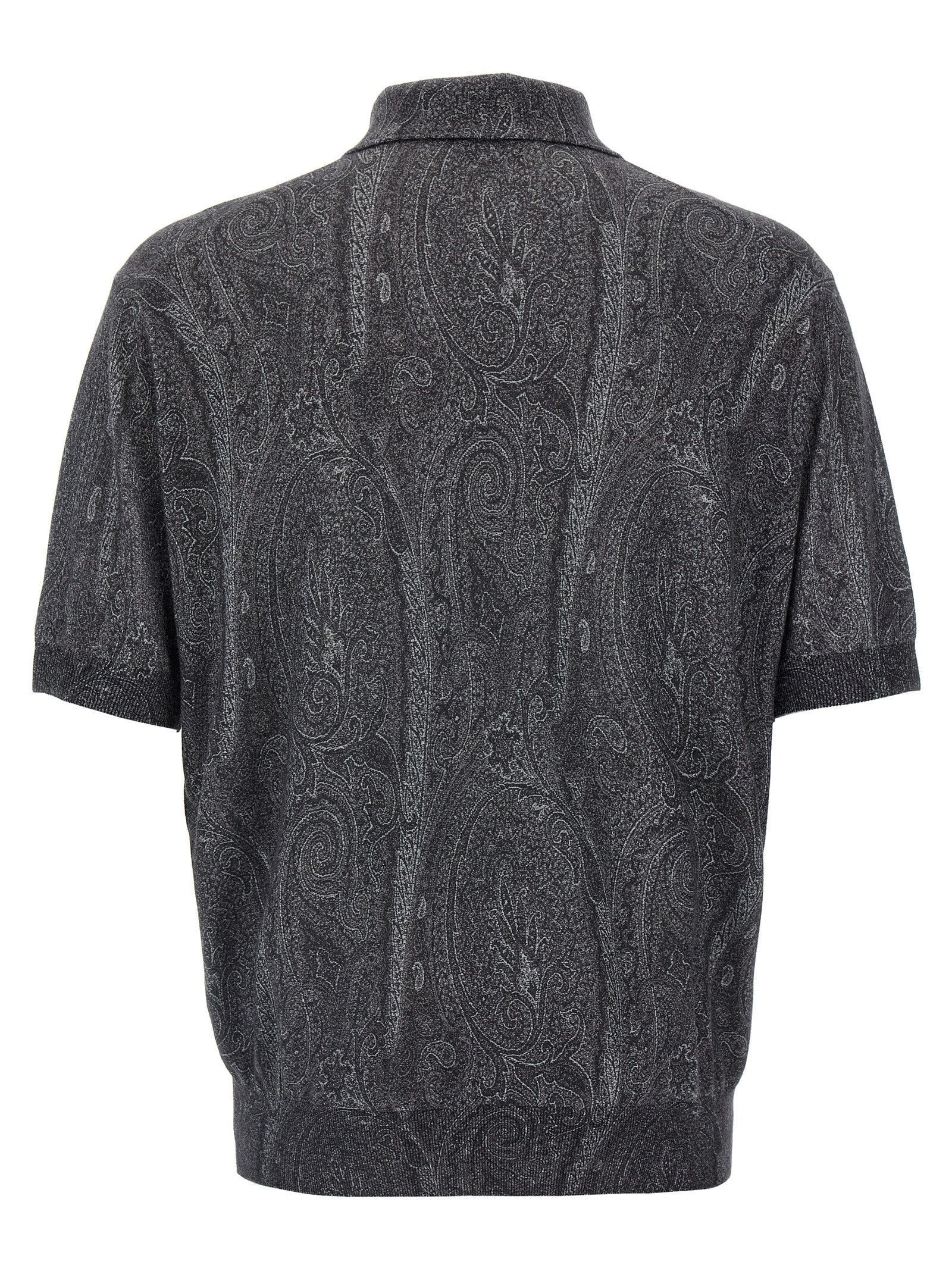 Etro 55% silk polo shirt in gray — view 2