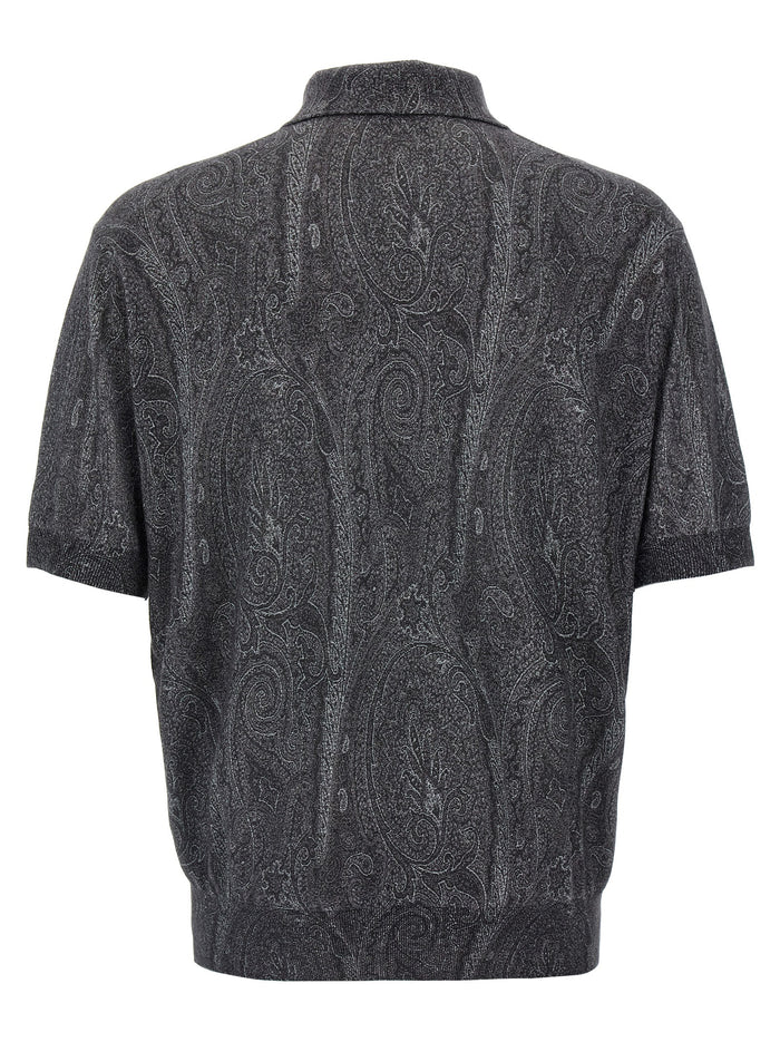 Etro 55% silk polo shirt in gray — view 2