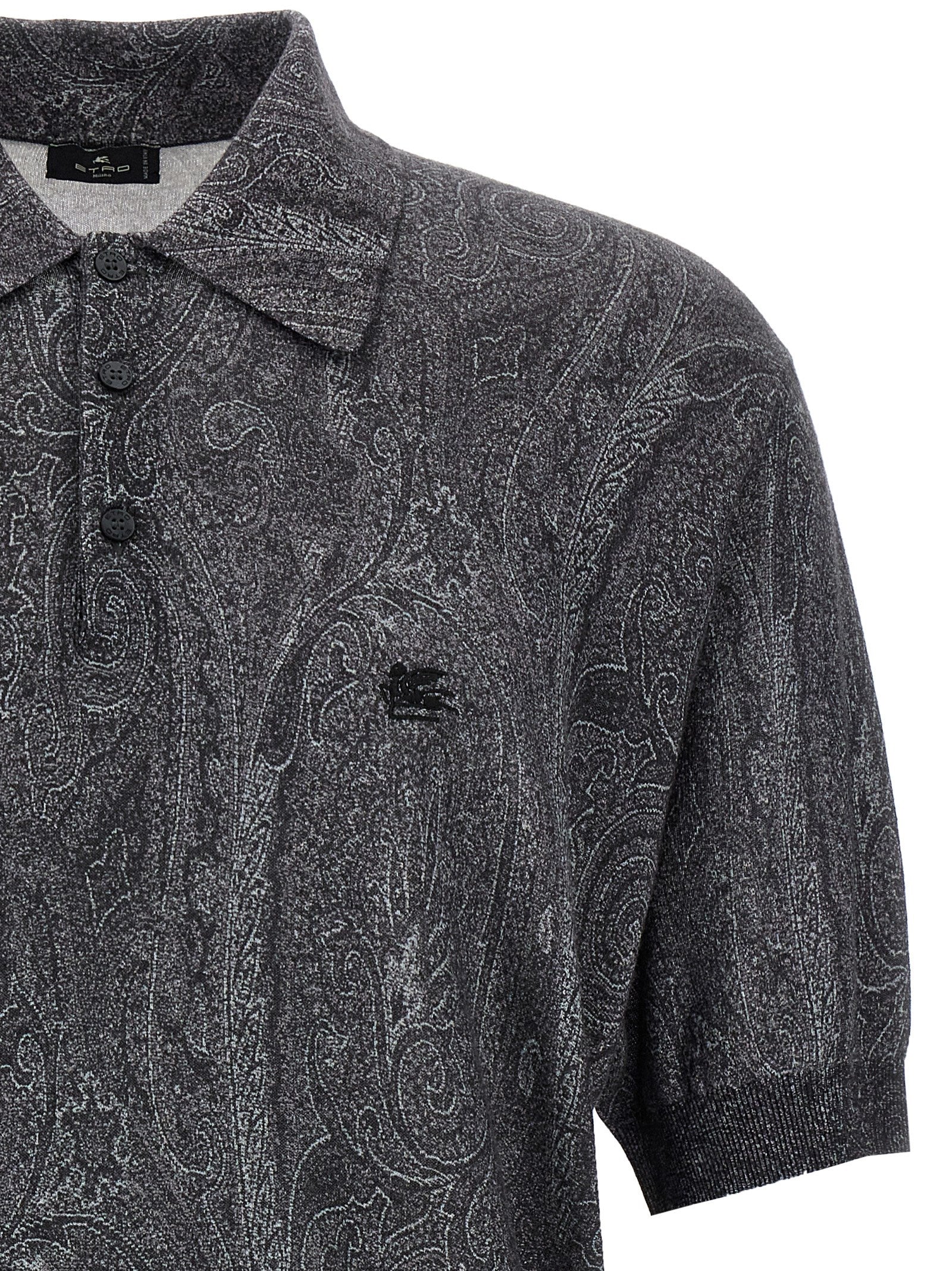 Etro 55% silk polo shirt in gray — view 3
