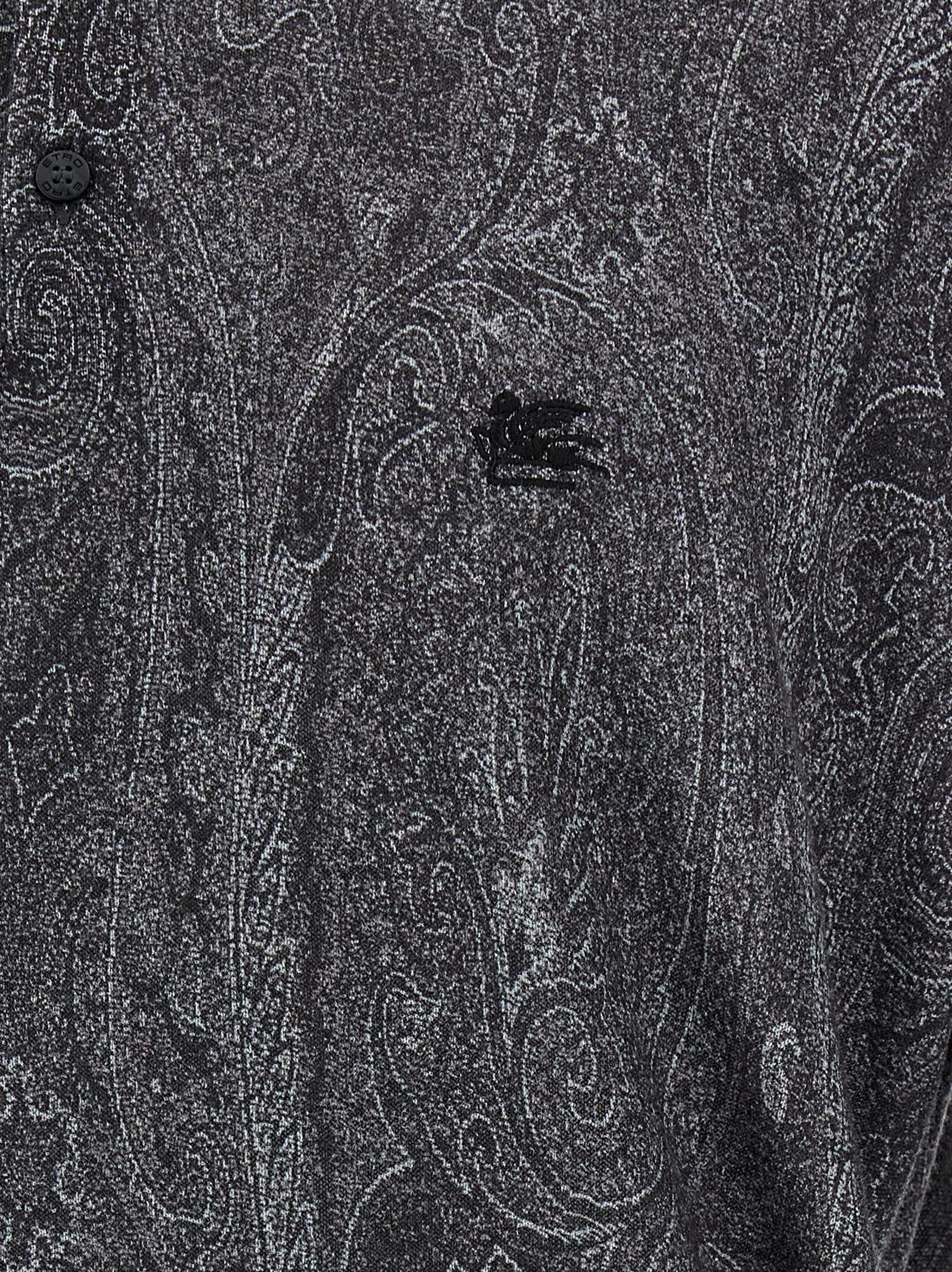 Etro 55% silk polo shirt in gray — view 4