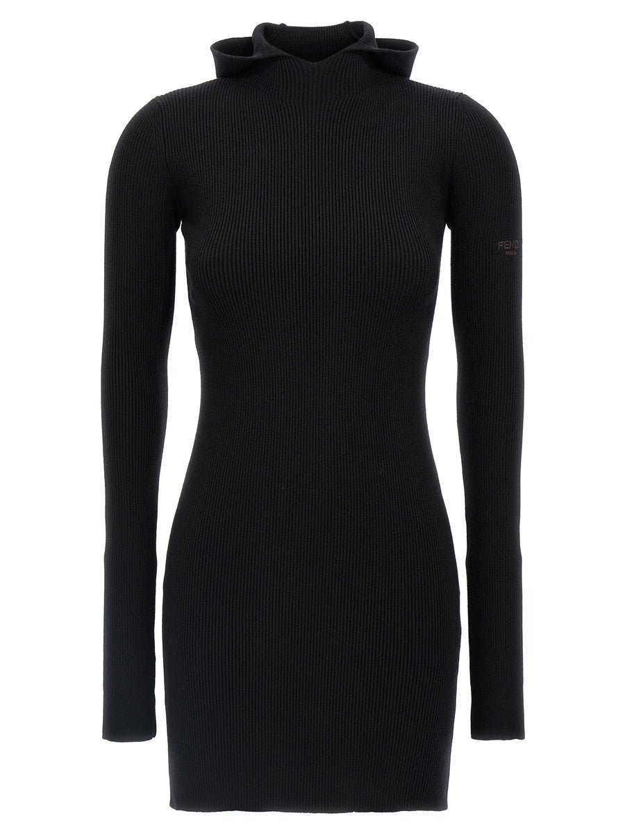 Fendi 70% wool sweater dress in black