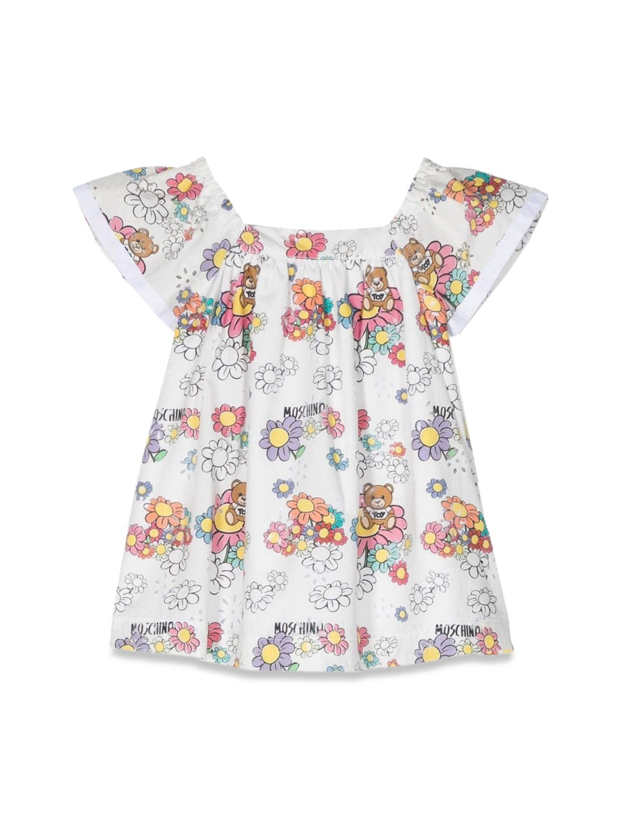 Dress With Toy Flowers White Cotton