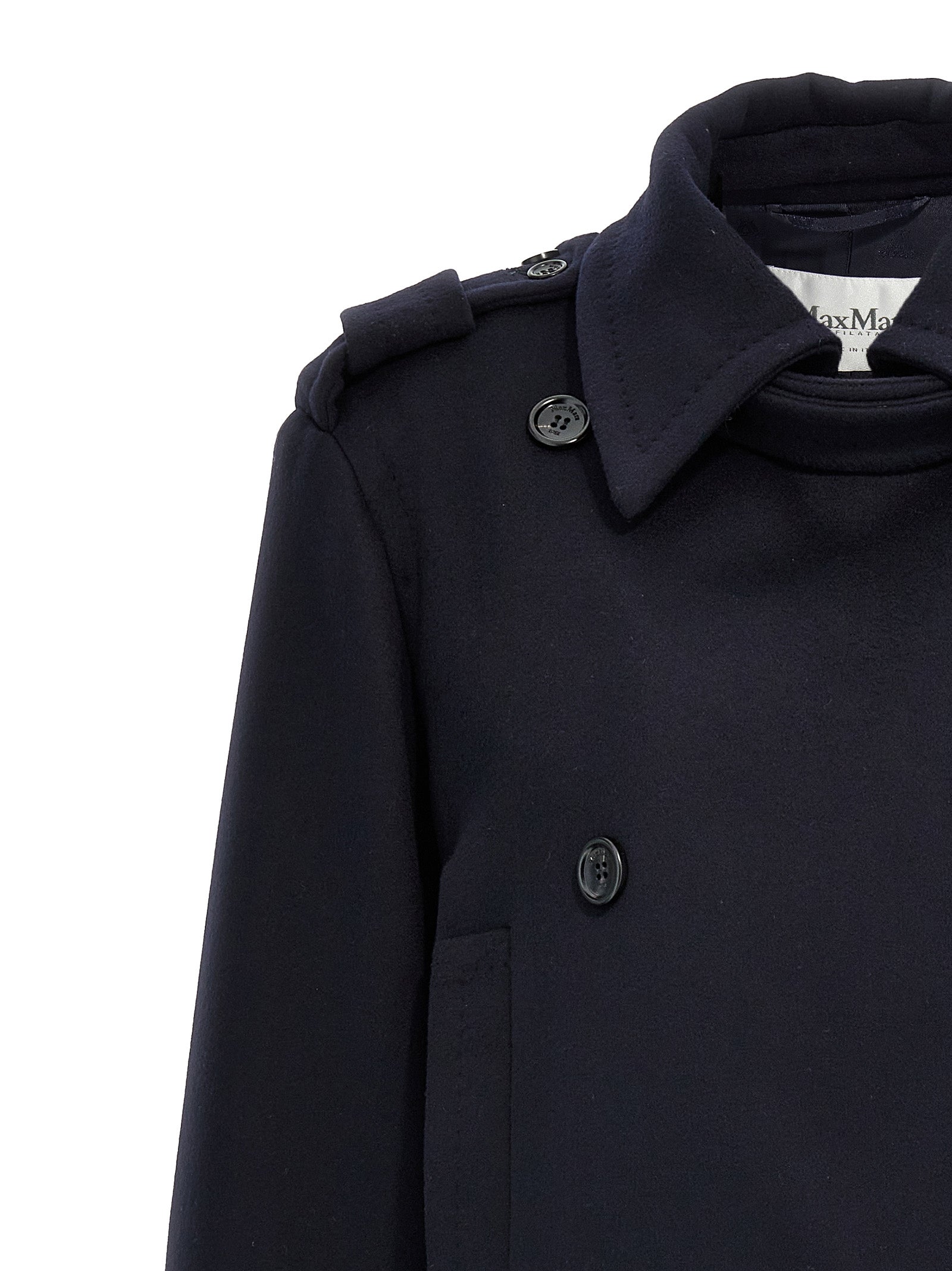 Max Mara 90% virgin wool coat in navy — view 3