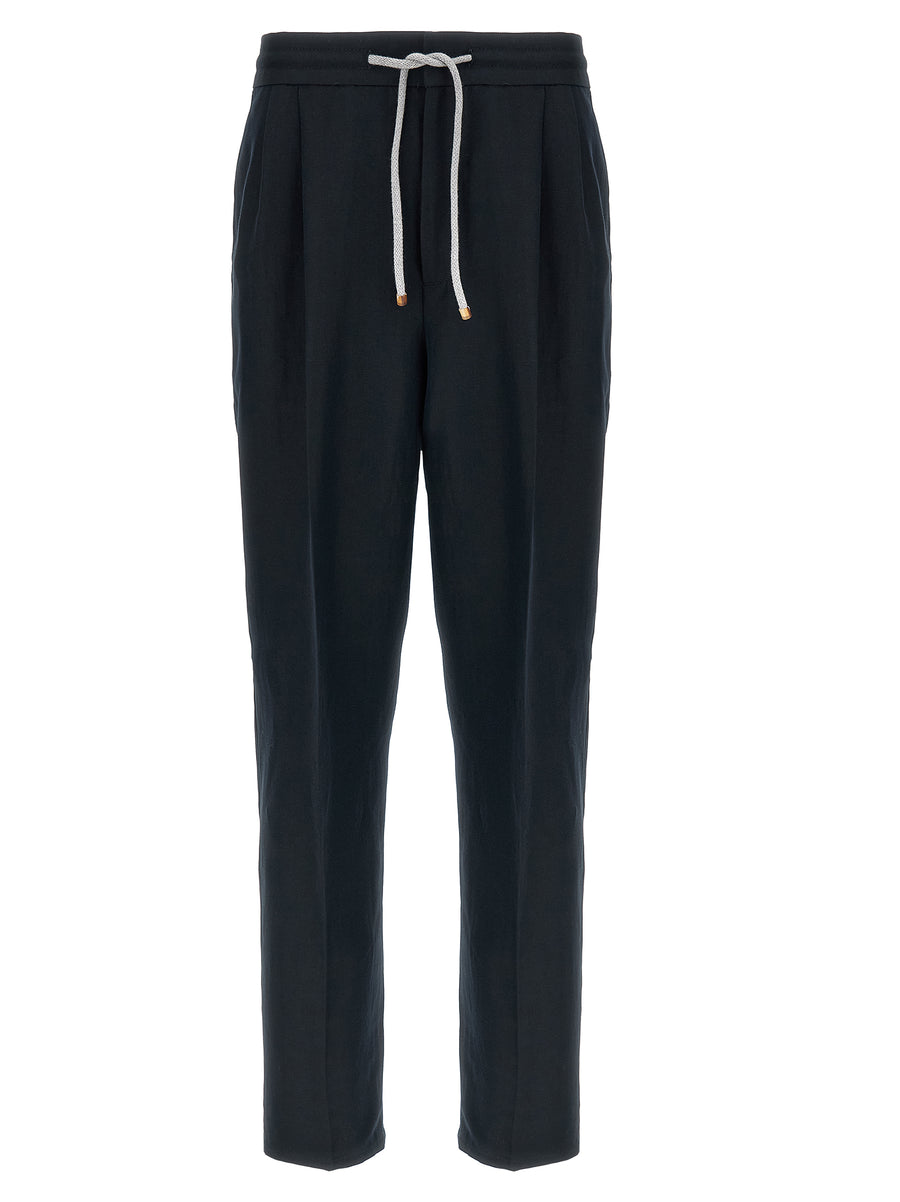 Brunello Cucinelli 56% linen trousers in navy