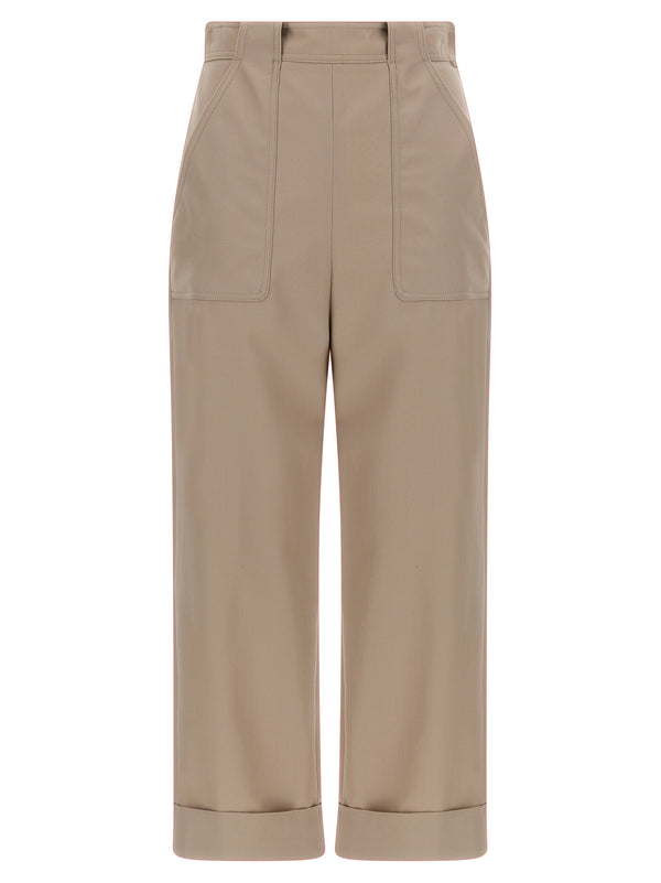 Max Mara 100% cotton gabardine trousers in beige