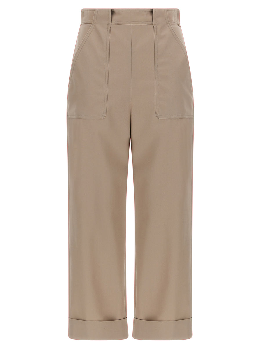 Max Mara 100% cotton gabardine trousers in beige