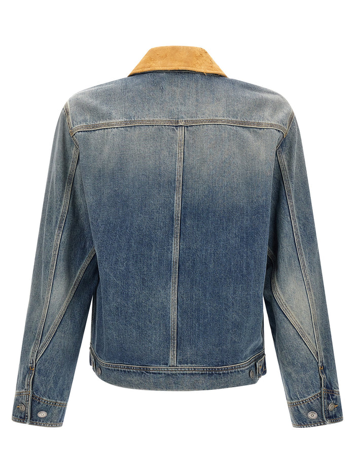 Alexander McQueen 100% cotton with suede collar jacket in blue — view 2