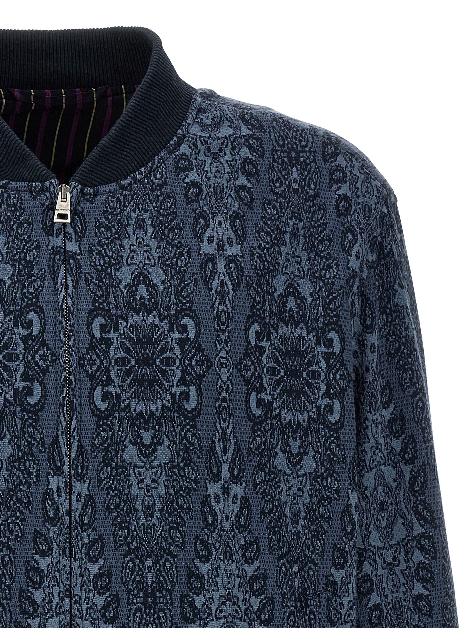 Etro 46% cotton bomber jacket in blue — view 3