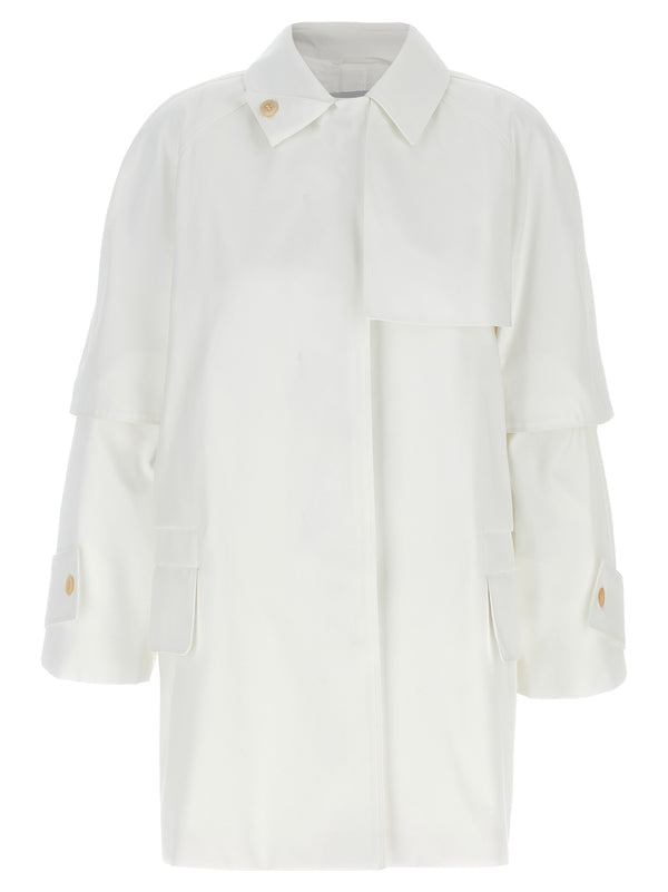 Max Mara 100% cotton gabardine trench coat in white