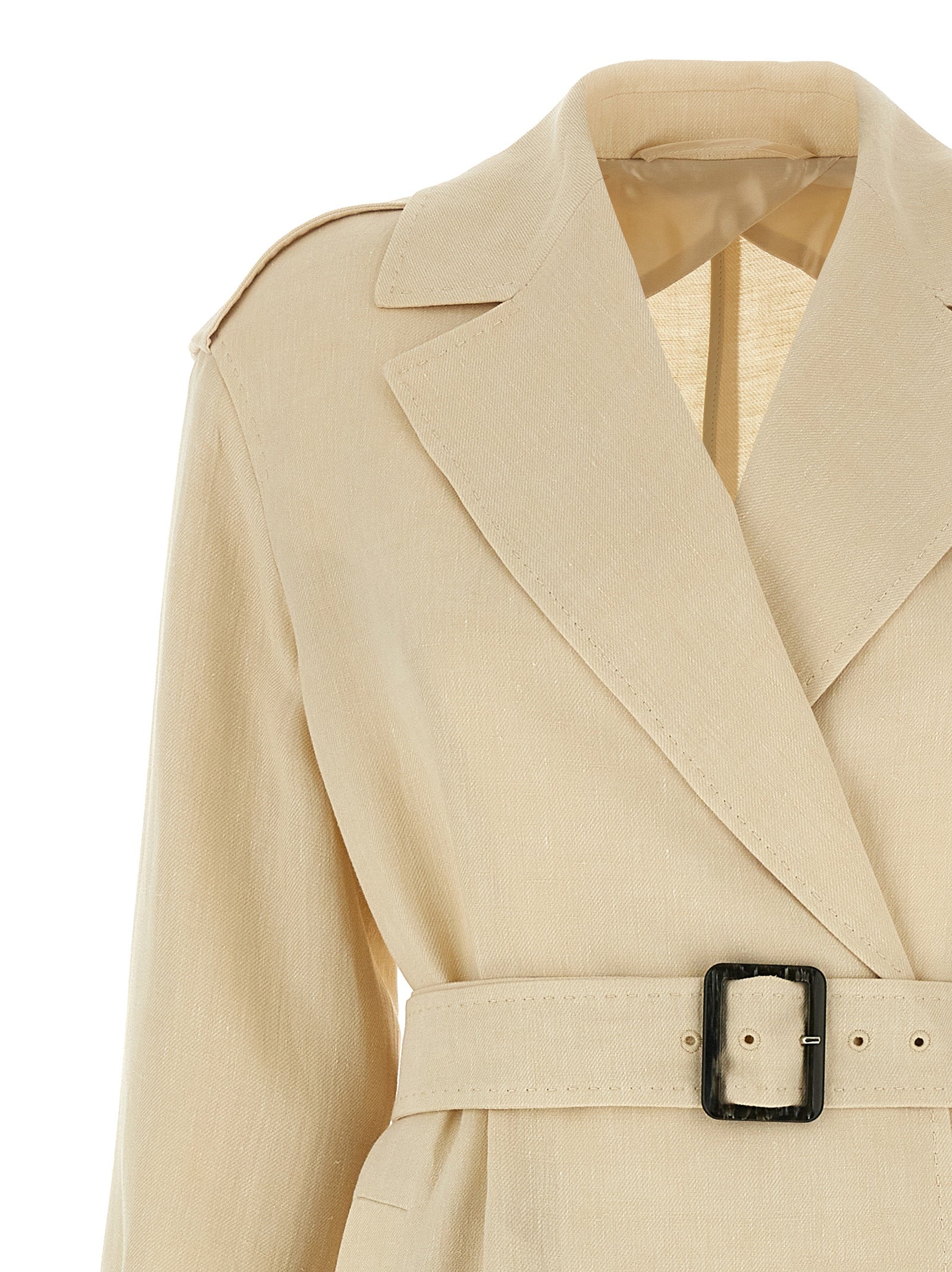 Max Mara 100% Linen trench coat in beige — view 3