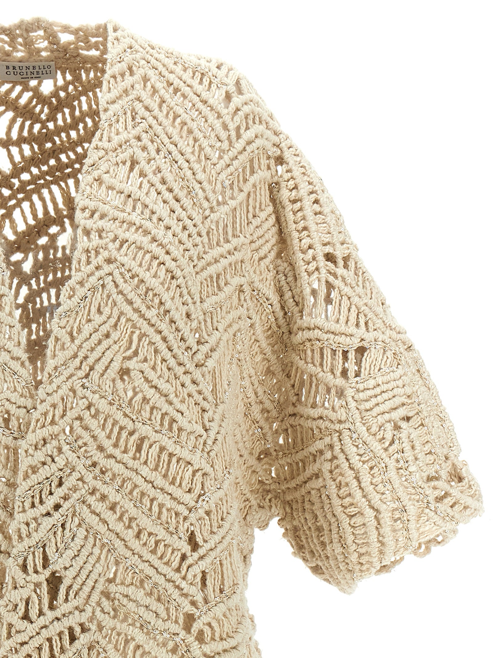 Brunello Cucinelli 52% Silk cardigan in beige — view 3