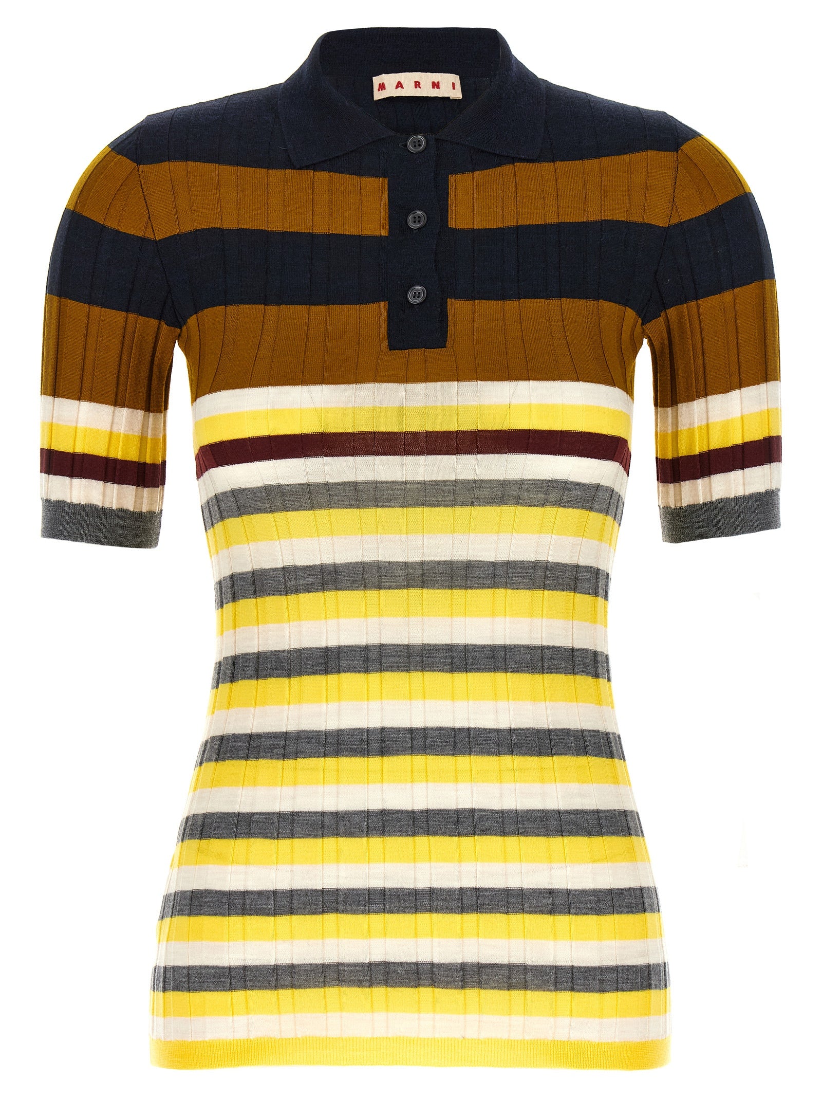 Marni 100% virgin wool polo shirt in navy