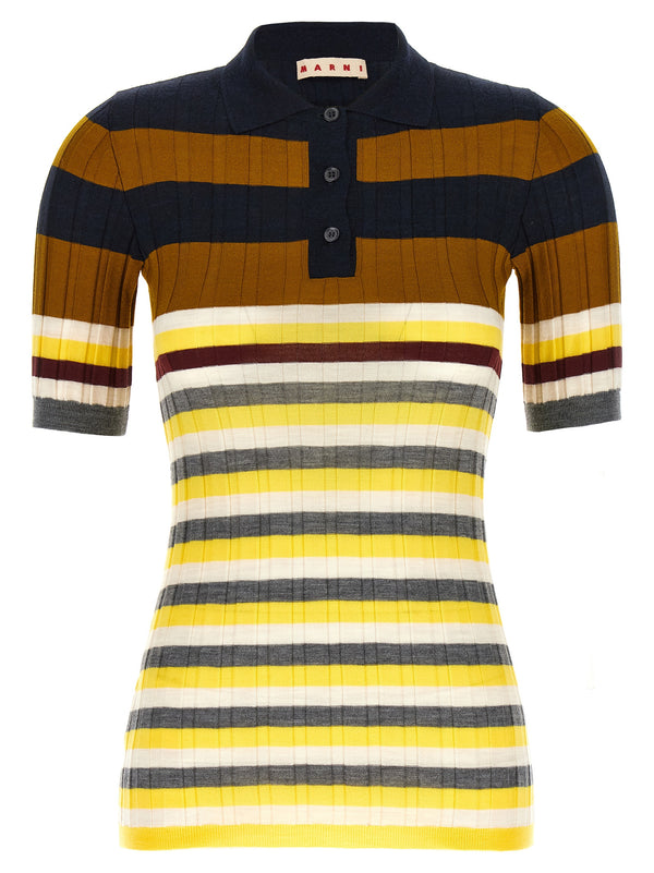 Marni 100% virgin wool polo shirt in navy