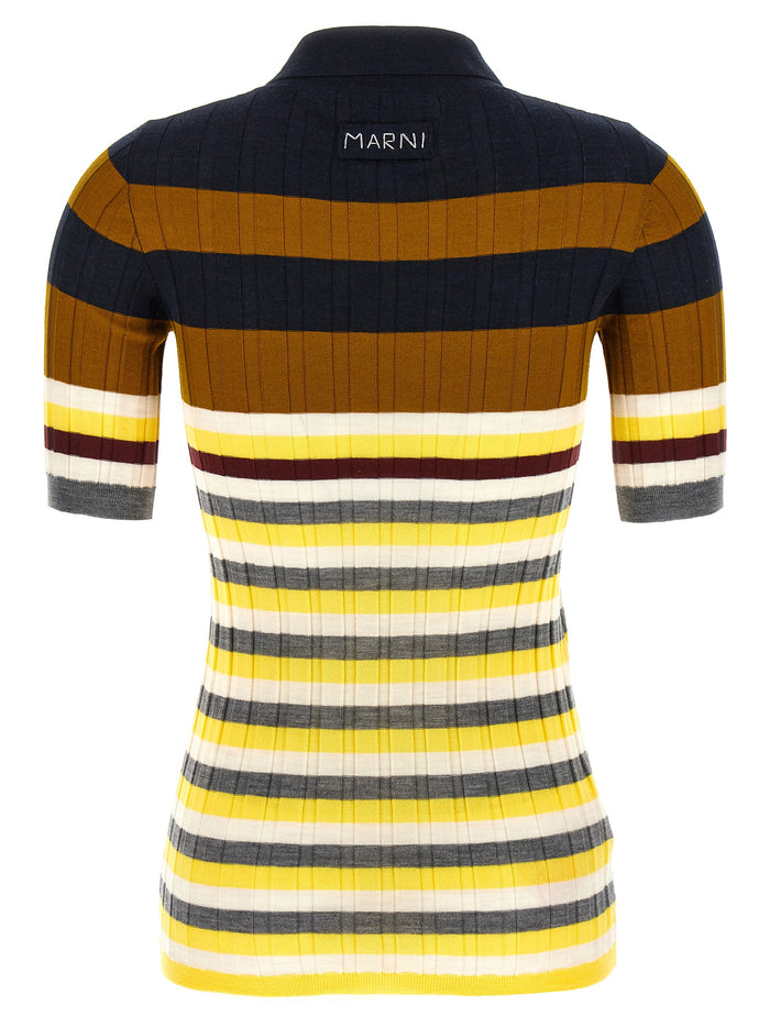 Marni 100% virgin wool polo shirt in navy — view 2
