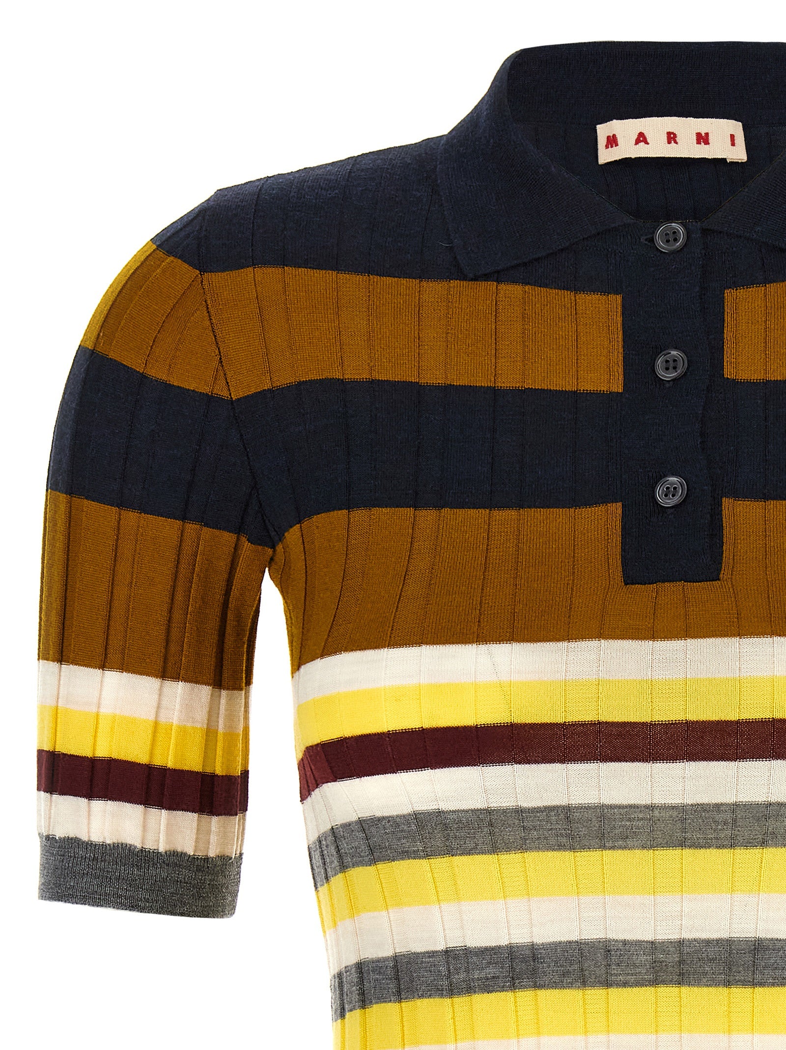 Marni 100% virgin wool polo shirt in navy — view 3
