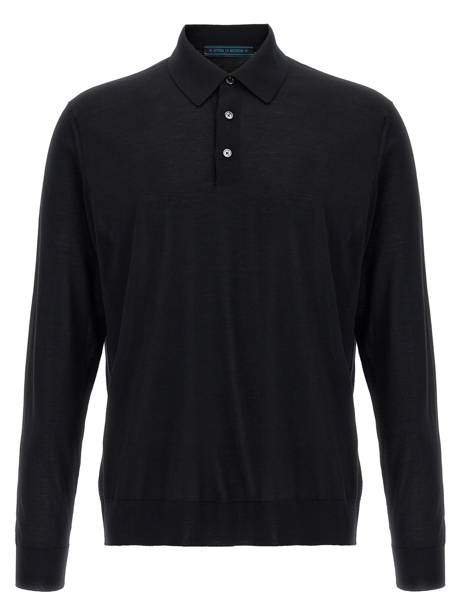 Kiton 100% Wool polo shirt in black