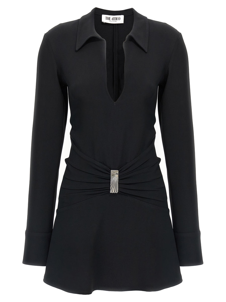 The Attico 50% Acrylic polo shirt dress in black