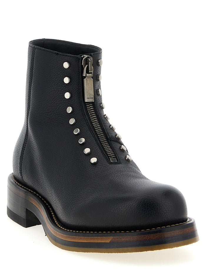 Alexander McQueen 100% calfskin leather ankle boot in black — view 2