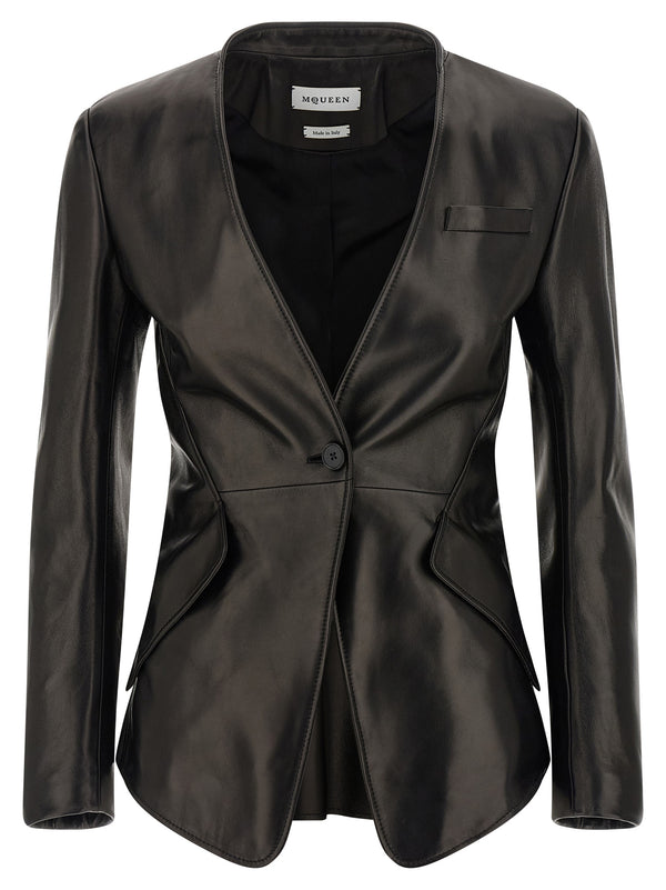 Alexander McQueen 100% Lamb Leather blazer in black
