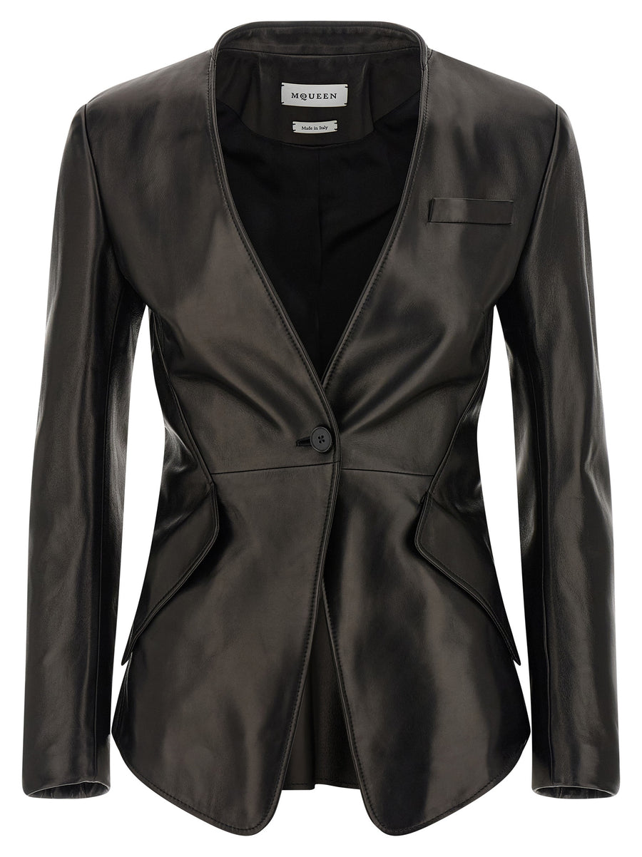 Alexander McQueen 100% Lamb Leather blazer in black