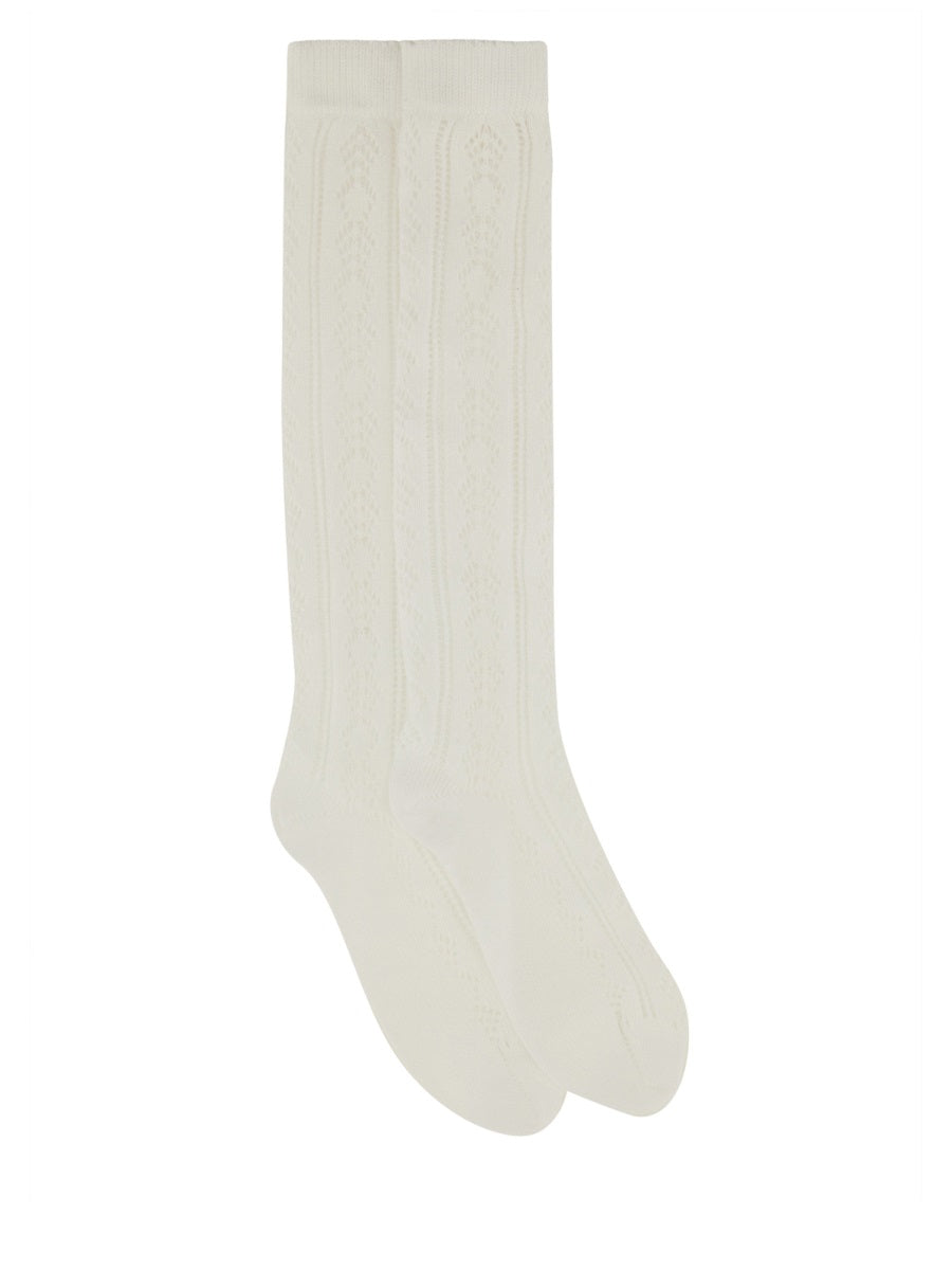 Perforated Cotton Socks With Vlogo White