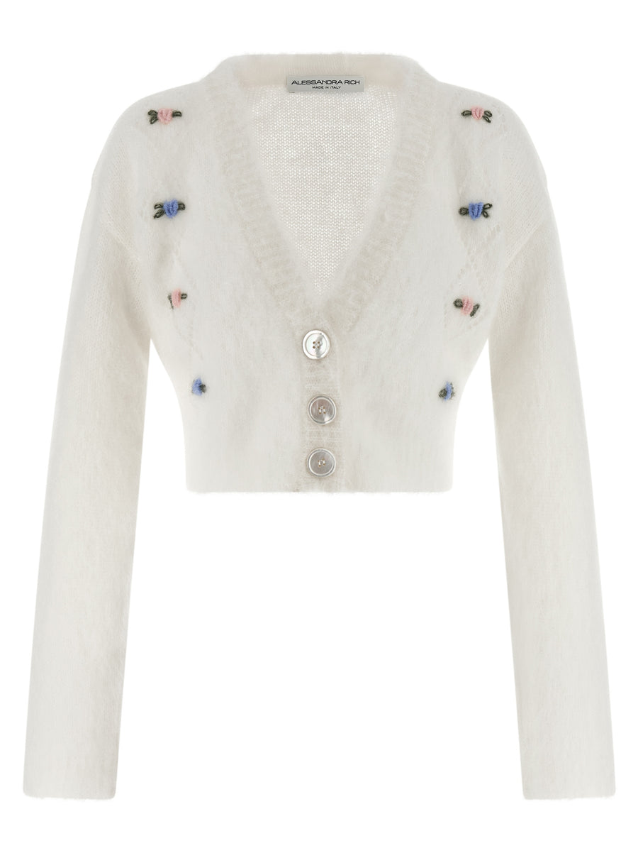 Alessandra Rich 50% mohair wool cardigan in white