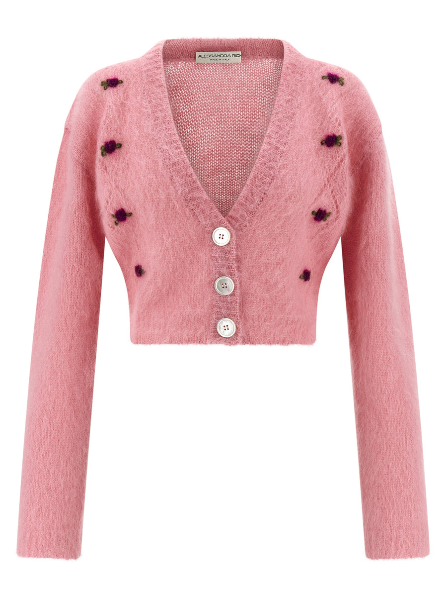 Alessandra Rich 50% Mohair Wool cardigan in pink