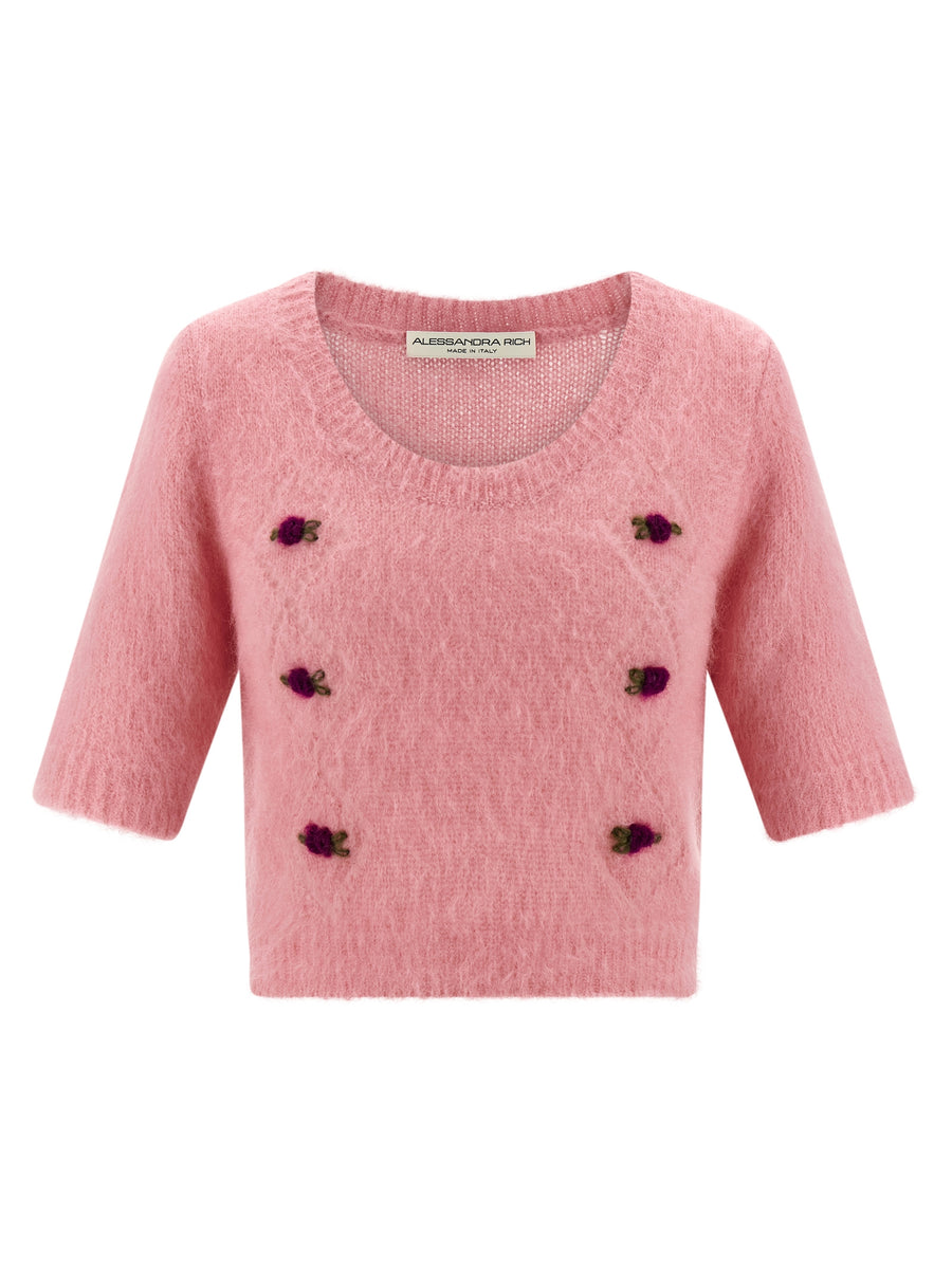 Alessandra Rich 50% Mohair Wool cardigan in pink